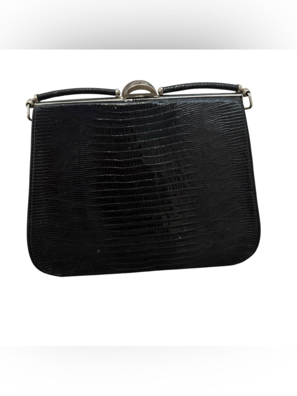 Vintage Black Textured Top-Handle Clutch